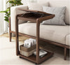 Solid Wood C-Shape Adjustable Flip End Table with Lockable Wheels