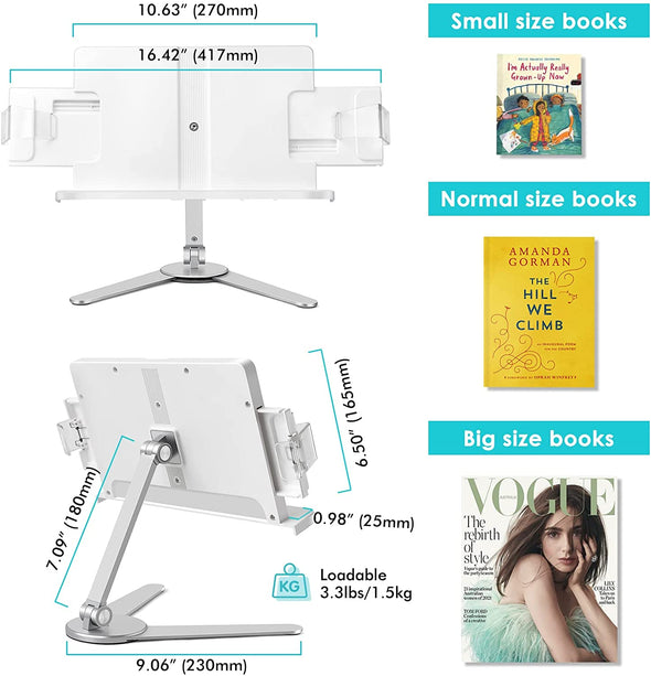 New Arrival Aluminum Alloy Adjustable Height & Angle Book Stand