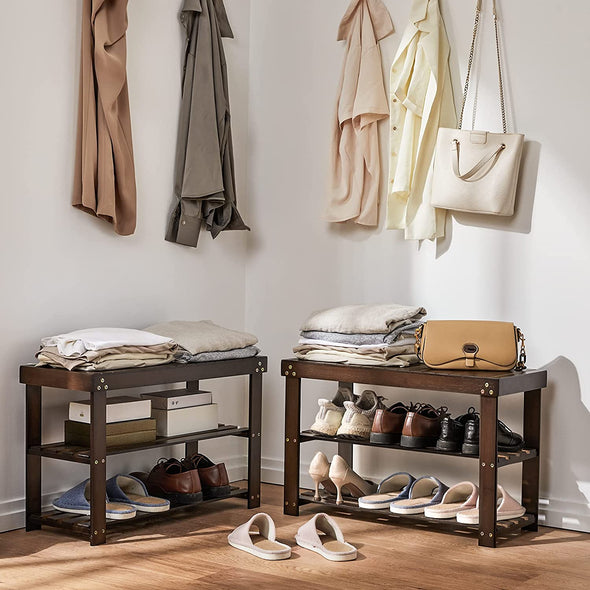 Bamboo Shoe Rack Bench Organizer Shelf