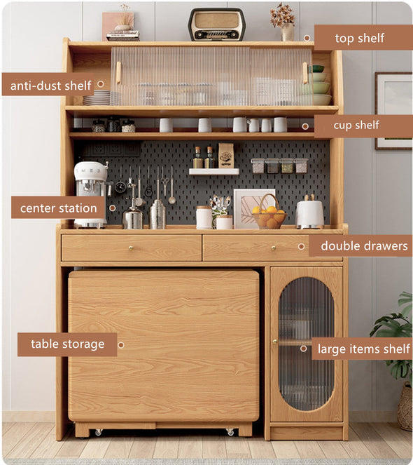 Kitchen Hutch Cabinet with Double Drop Leaf Dining Table