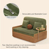 Japandi Log Style Pull Out Corduroy Fabric Sofa Bed with Rotating Armrest Tray and Storage