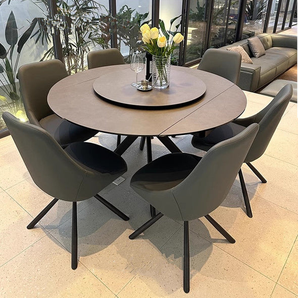 Rotating Extendable Ceramic Top Round Dining Table