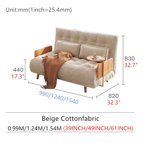 Adjustable Loveseat Sofa Bed with Rotating Armrest Tray