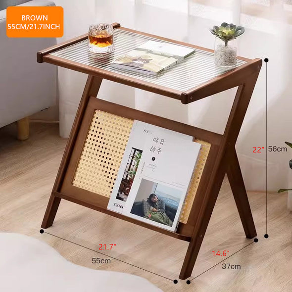 Bamboo Rattan End Table with Storage