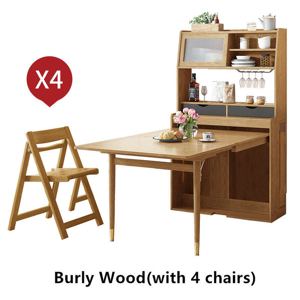 Space Saving Foldable and Extendable Side Table with Hutch Cabinet