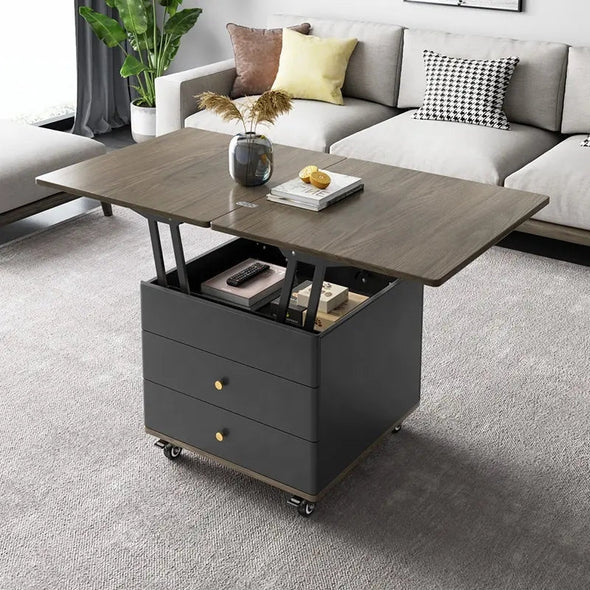 Multifunction Modern Liftable and Expandable Coffee Table with Storage Drawers and Universal Wheels