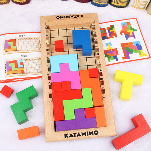 Kids 3D Katamino Wooden Color Building Blocks Puzzle Toys