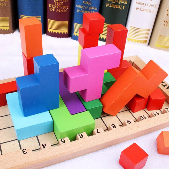 Kids 3D Katamino Wooden Color Building Blocks Puzzle Toys