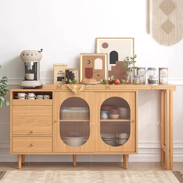 Expandable and Foldable Dining Table with Sideboard Cabinet