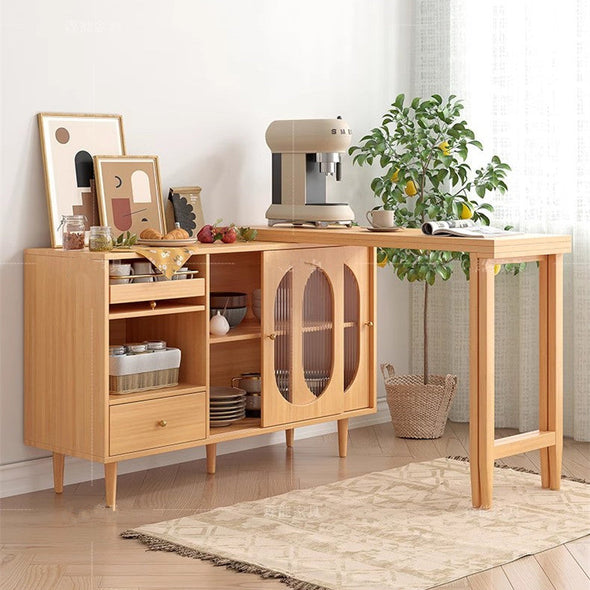 Expandable and Foldable Dining Table with Sideboard Cabinet