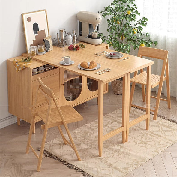 Expandable and Foldable Dining Table with Sideboard Cabinet