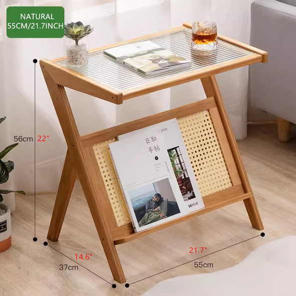 Bamboo Rattan End Table with Storage