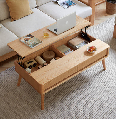 Solid Wood Lift Top Coffee Table with Drawers and Hidden Storage Compartments