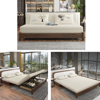 Solid Wood Frame Modern Convertible Sofa Bed With Underneath Storage