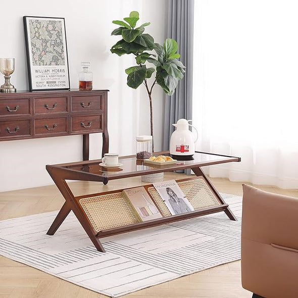 Bamboo Rattan End Table with Storage