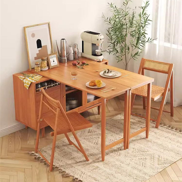 Expandable and Foldable Dining Table with Sideboard Cabinet