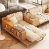 Japandi Solid Wood Sofa With Rotating Armrest Tray and Liftable End Table