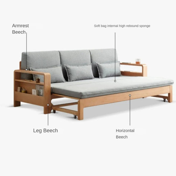 Japandi Beech Solid Wood Sleeper Sofa Bed