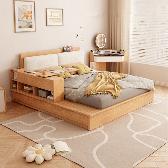 UPHOLSTERED PLATFORM STORAGE BED FRAME NATURAL COLOR