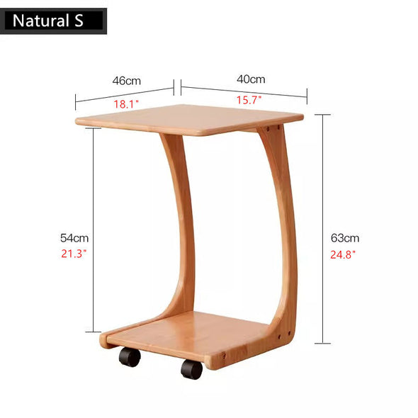 Solid Wood C-Shaped End Table with Rolling Wheels