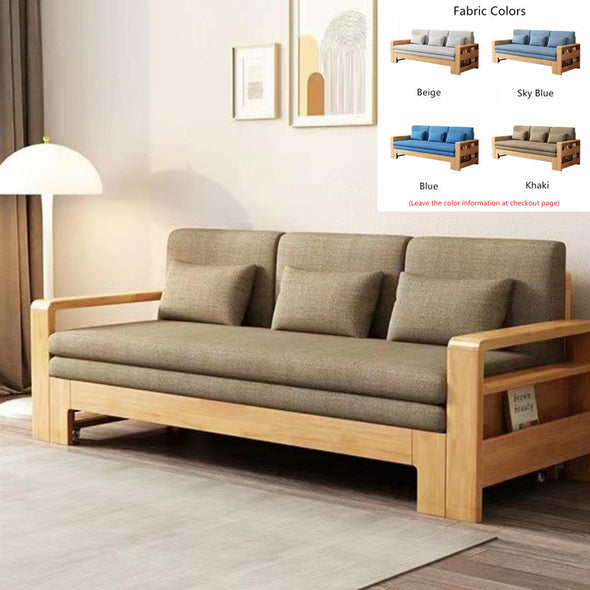 Japandi Beech Solid Wood Sleeper Sofa Bed