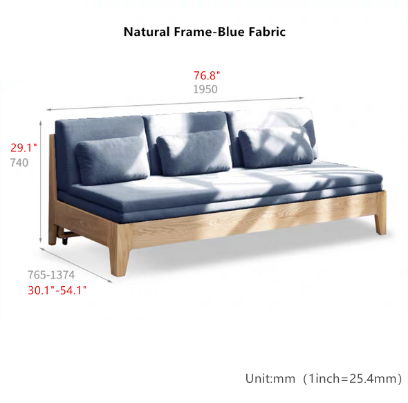 Japandi  Pull Out Sleeper Sofa Bed With Solid Wood Back Support