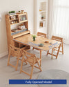 Solid Wood Folding Multifunctional Dining Table with Cabinet and Folding Chairs