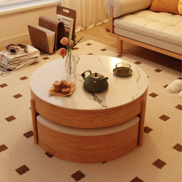 Lift Top Round Coffee Table with Storage and Ottomans