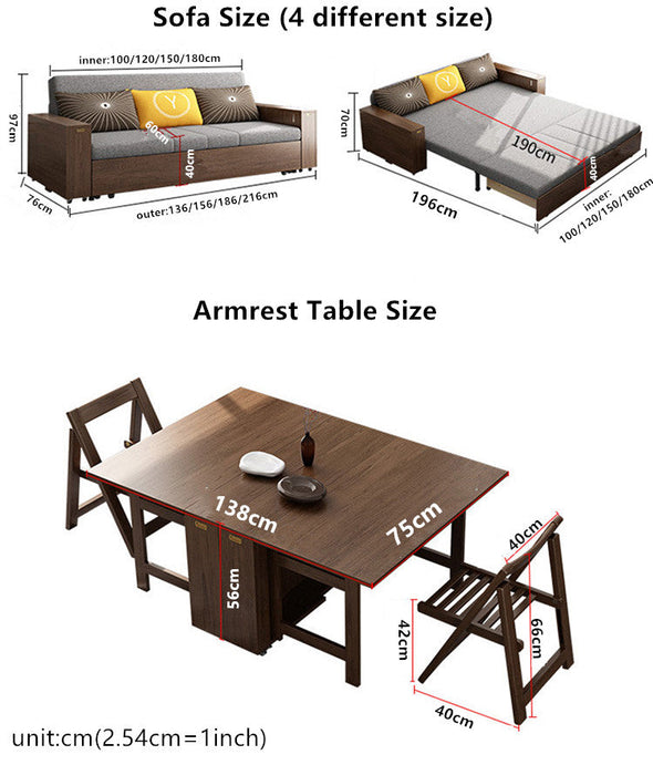 New Design Multifunction Sofa Bed with Folding Armrest Table