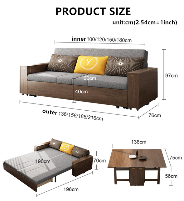 New Design Multifunction Sofa Bed with Folding Armrest Table