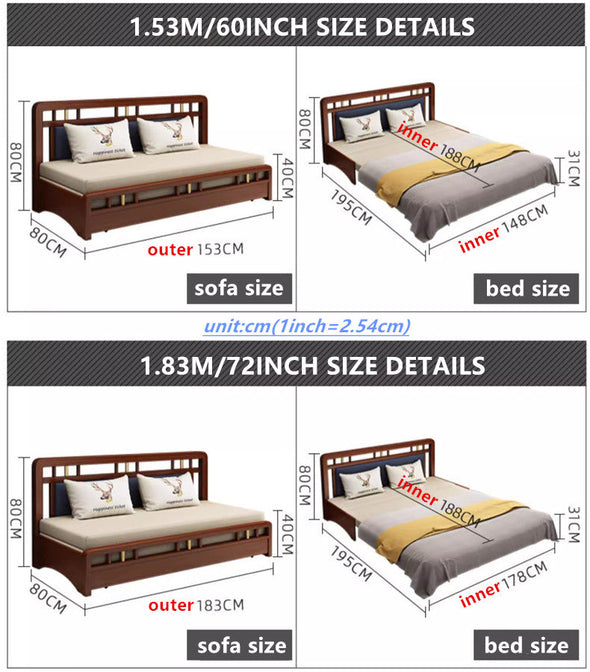 Solid Wood Frame Pull Out Sleeper Sofa Bed with Underneath Storage