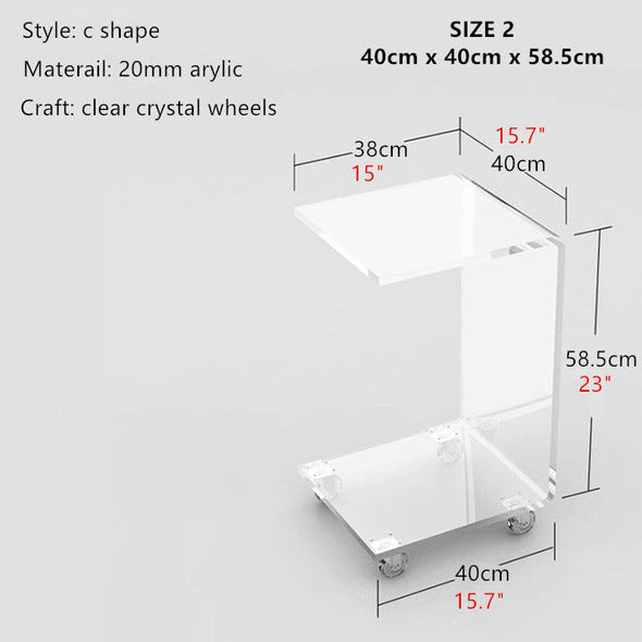 C Shape  Acrylic  Accent Table With Wheels