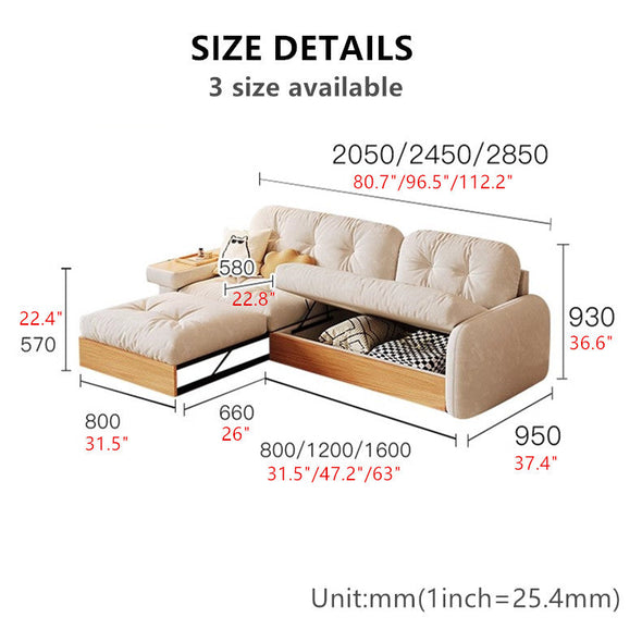 Japandi Pull Out Lounge Chaise and Sofa with Underneath Storage