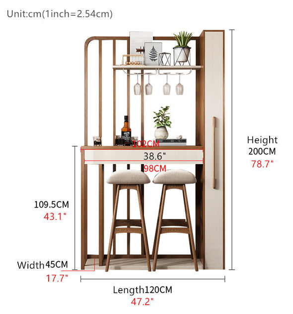 Nordic Retractable Bar Table with Wine Rack Cabinet