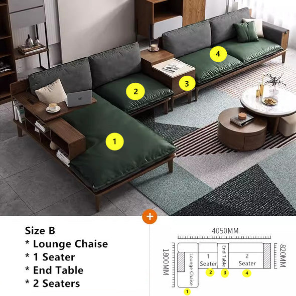 Solid Wood Sofa With Rotating Armrest Tray And Liftable End Table