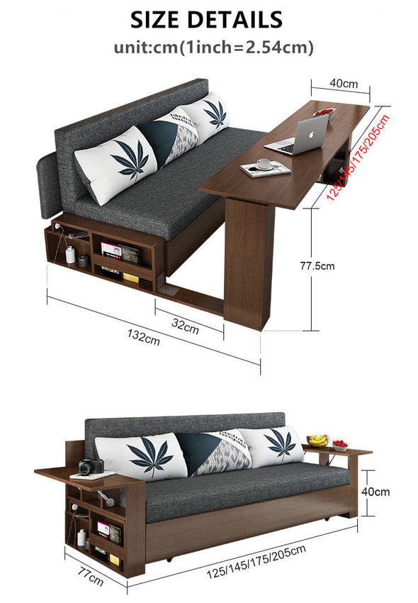 Space Saving Multifunction Sofa Bed With Foldable Work Desk