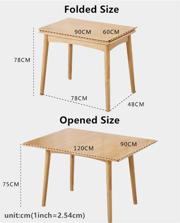 Space Saving Design Foldable and Expandable Solid Wood Table