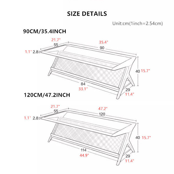 Solid Wood Rectangular Coffee Table with Tawny Tempered Glass Top and Storage