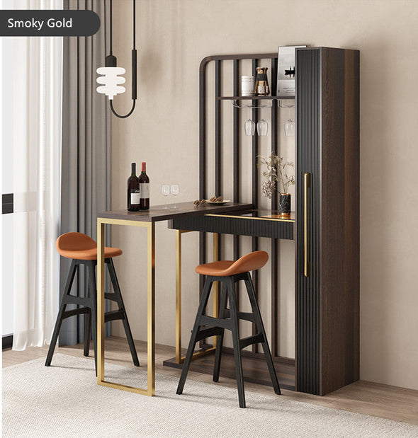 Nordic Retractable Bar Table with Wine Rack Cabinet