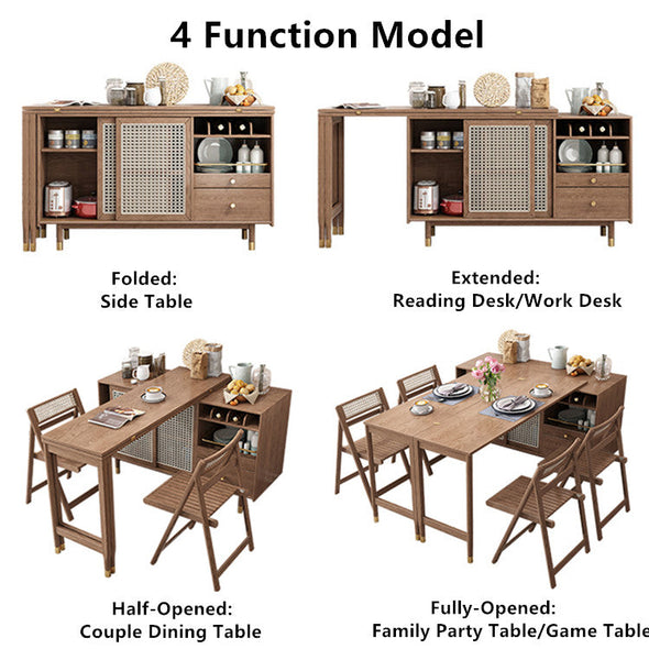 New Design Folding and Expandable Multifunction Dining Table with Side Cabinet