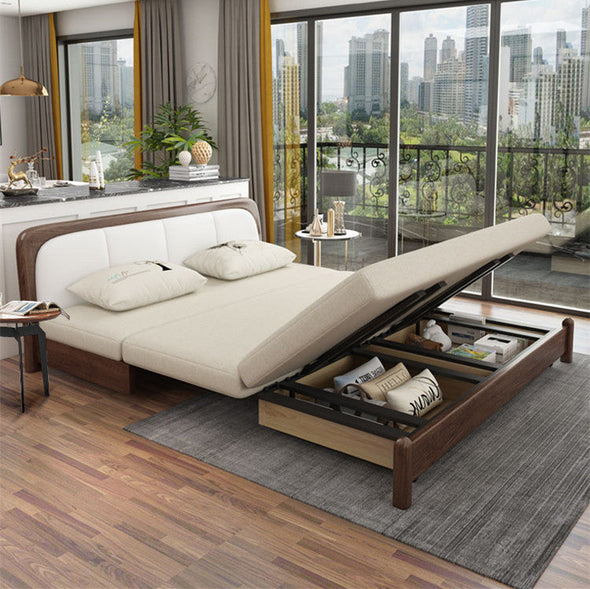 Solid Wood Frame Modern Convertible Sofa Bed With Underneath Storage