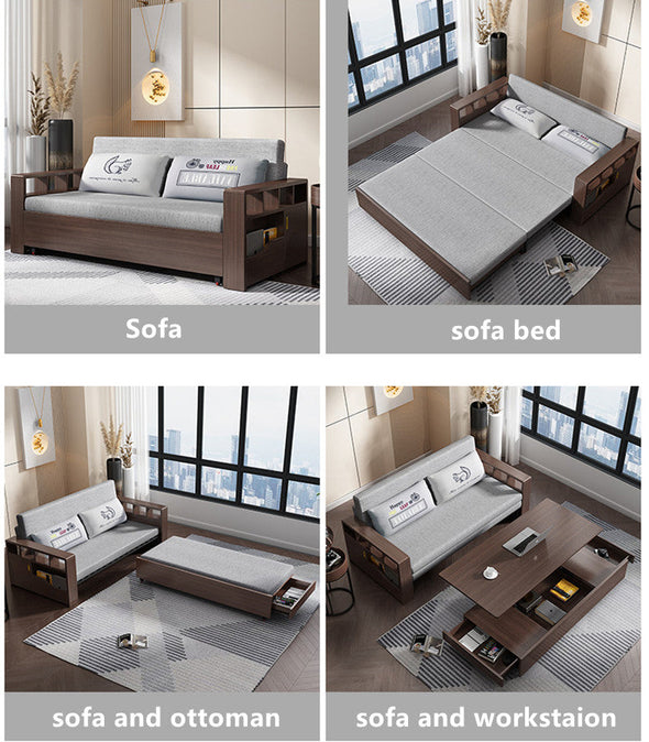 wood sofa bed foldable multifunctional with liftable coffee table