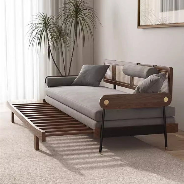 Japandi Solid Wood Minimalism Rattan Back Support Sofa Bed