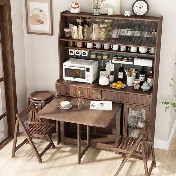 Kitchen Hutch Cabinet with Double Drop Leaf Dining Table