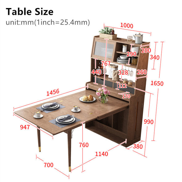 SPACE SAVING FOLDABLE AND EXTENDABLE SIDE TABLE WITH HUTCH CAIBINET AND FOLDING CHAIRS