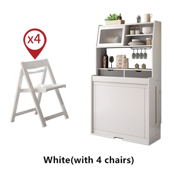 Space Saving Foldable and Extendable Side Table with Hutch Cabinet