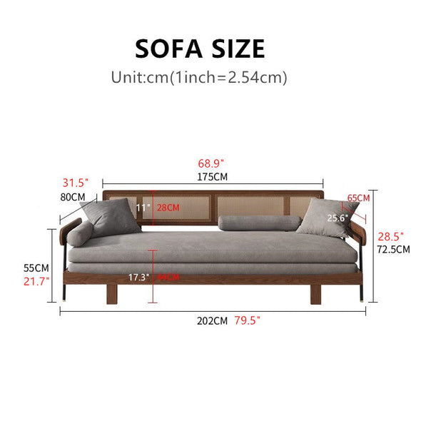 Japandi Solid Wood Minimalism Rattan Back Support Sofa Bed